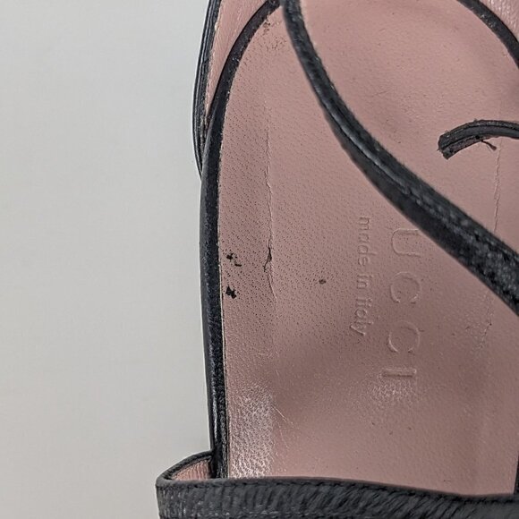 Gucci Crystal GG Black Leather Strappy Sandal Heels US 10 / EU 40 - Picture 6 of 7